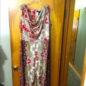 Very cute tan & red pants jump suit. Perfect  for a nice dressy event.